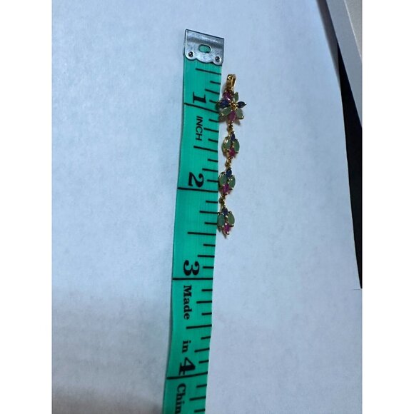 14k Solid Yellow Gold Flower Dangle Pendant Charm Natural Mix Stones 1.64 Grams - Picture 7 of 7